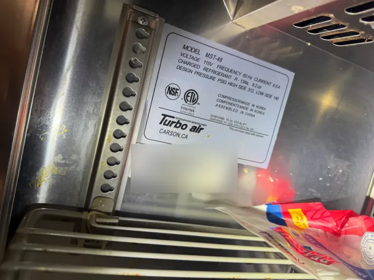 Turbo Air MST-48 nameplate with the serial sticker blurred